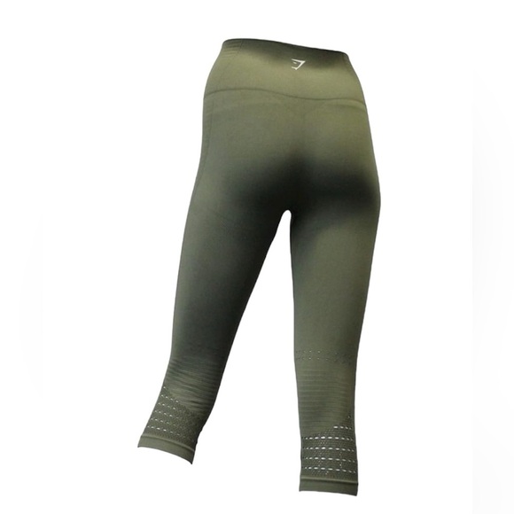 Gymshark Leggings Energy Seamless Cropped Leggings Olive Green Athletic Gym - Picture 3 of 13